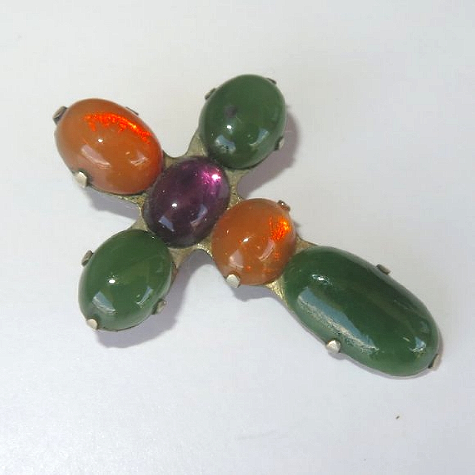 Genuine Gemstones Cross Brooch